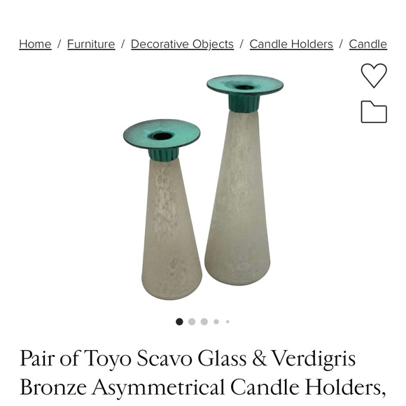 RARE Vintage Toyo Candle Holders, Scavo Glass, Verdigris Bronze, Exc. Cond - Picture 10 of 11
